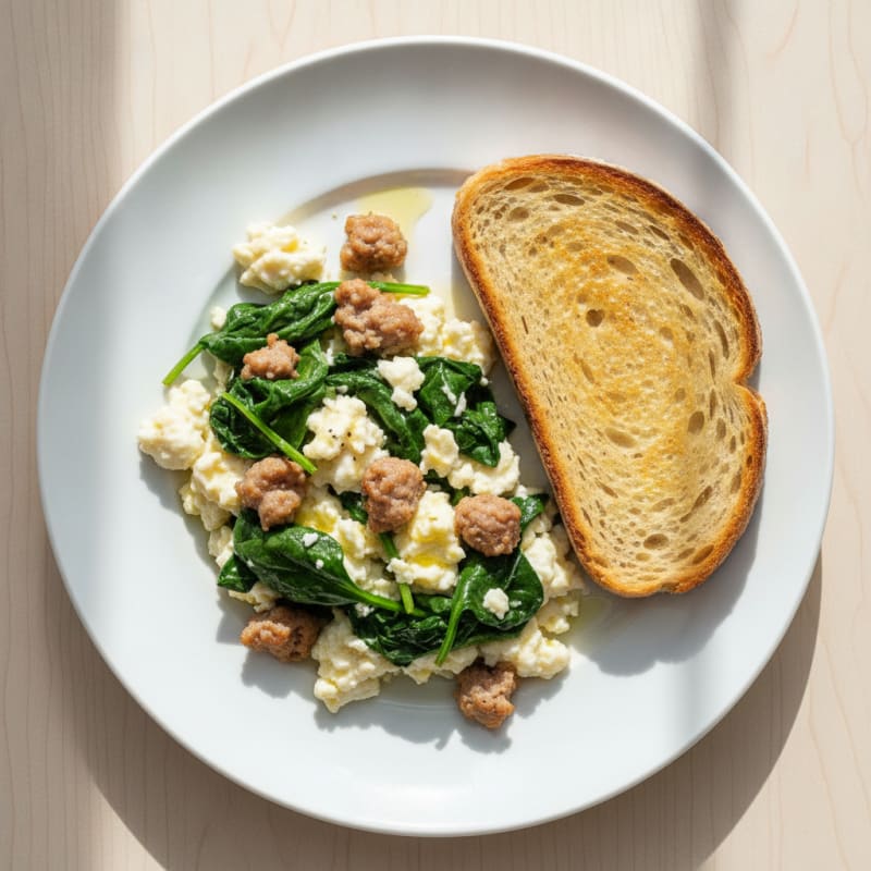 Scrambled Egg Whites with Turkey Sausage and Spinach