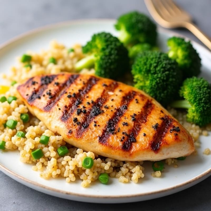Grilled Chicken Breast with Quinoa and Roasted Broccoli
