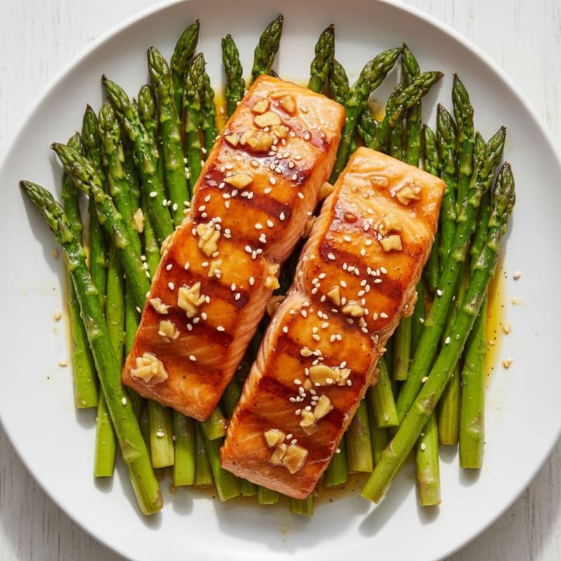 Golden Teriyaki-Glazed Salmon with Roasted Asparagus