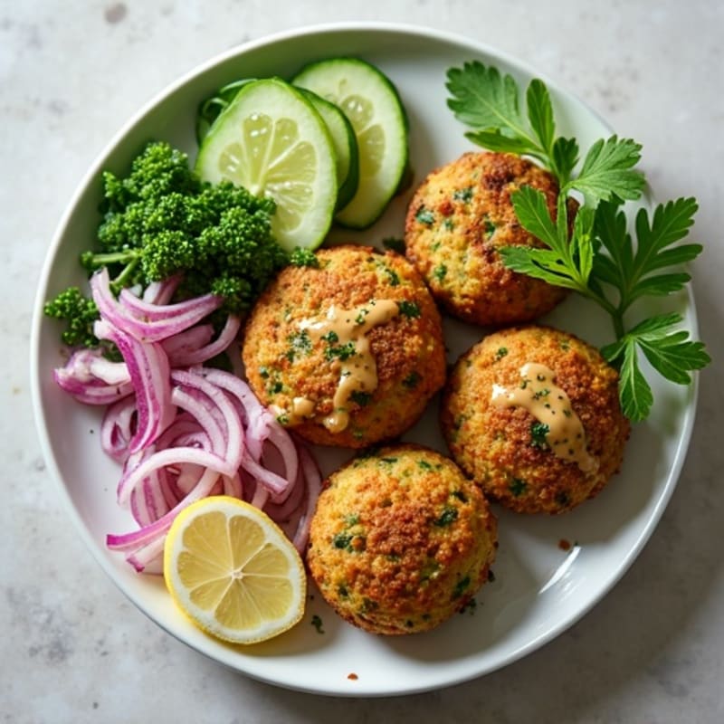 Crispy Baked Falafel with Creamy Tahini and Fresh Herb Salad