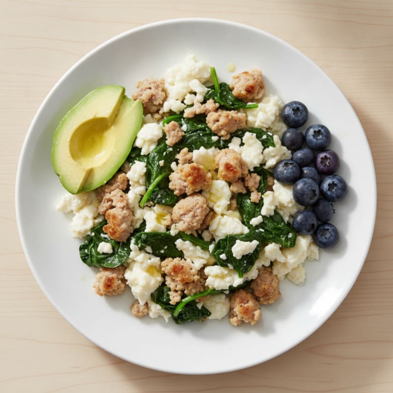 Egg White and Turkey Sausage Scramble with Spinach