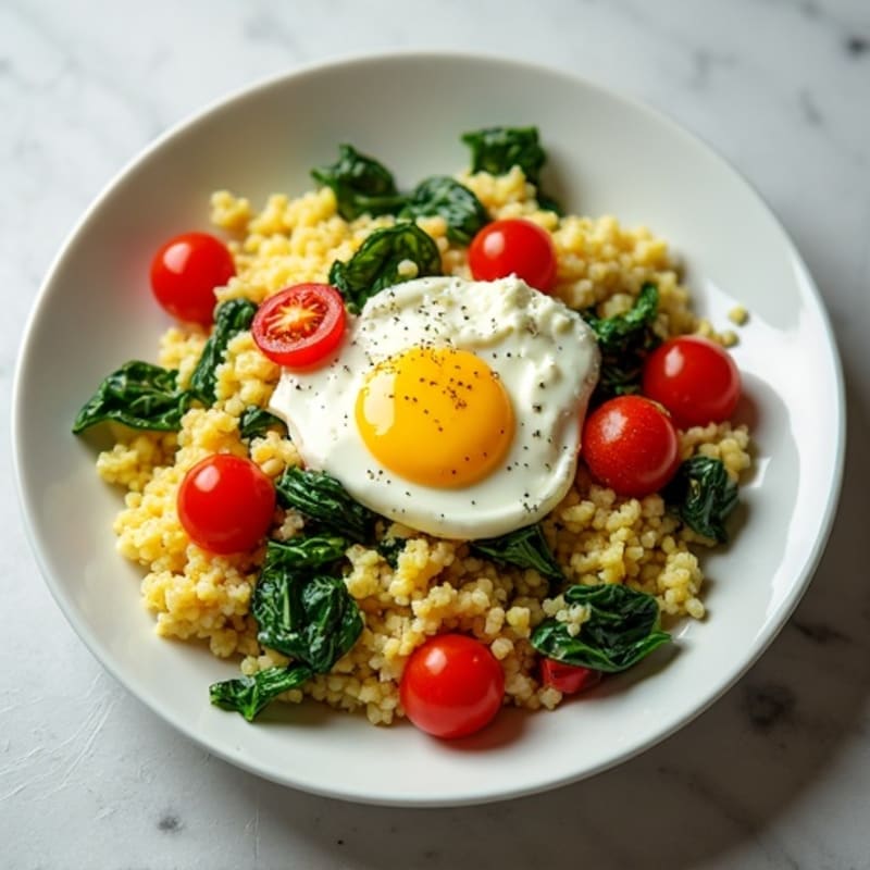Fluffy Egg Scramble with Fresh Spinach and Cherry Tomatoes