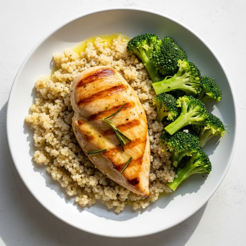 Grilled Chicken Breast with Quinoa and Steamed Broccoli