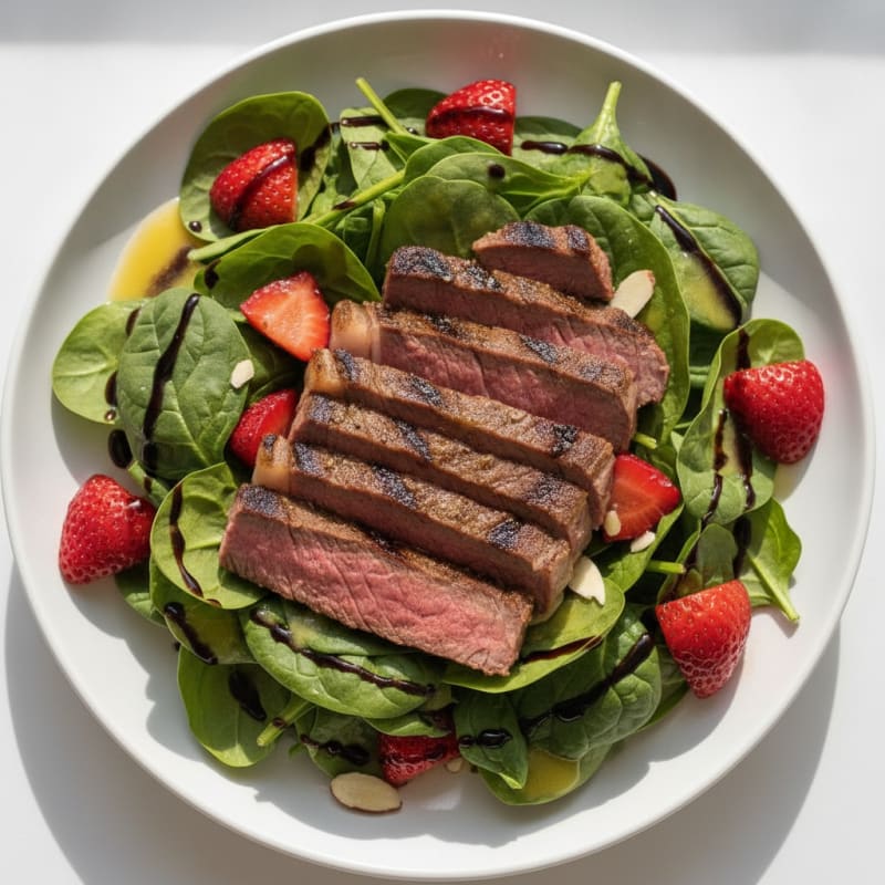 Grilled Steak Spinach Salad with Fresh Berries