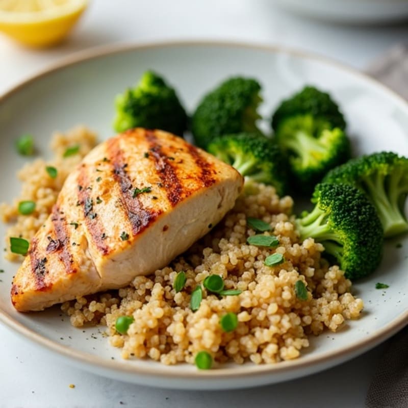 Grilled Chicken Breast with Quinoa and Roasted Broccoli