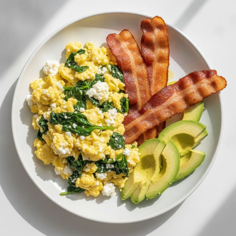 Cottage Cheese Scramble with Spinach and Turkey Bacon