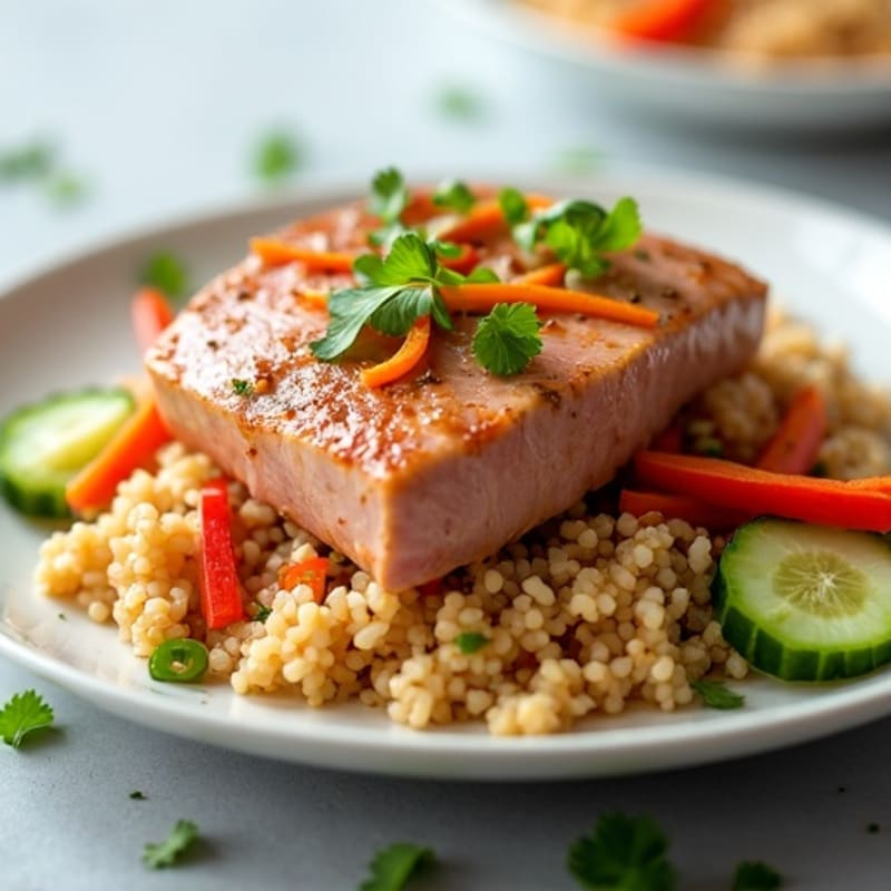 Fresh Marinated Tuna with Brown Rice and Crunchy Vegetables