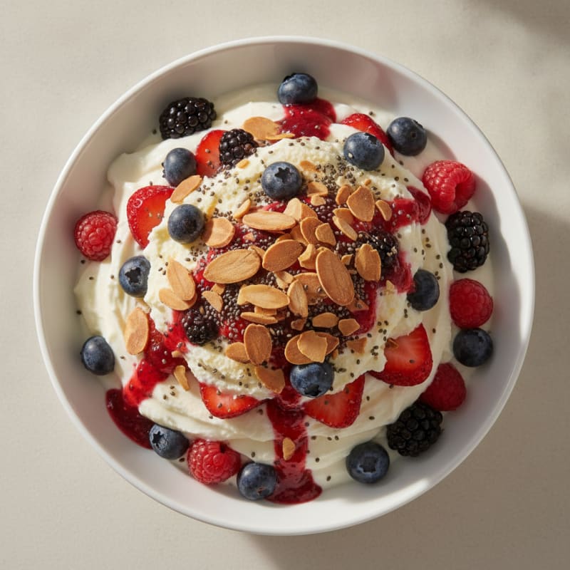 Greek Yogurt Protein Parfait with Mixed Berries and Almonds