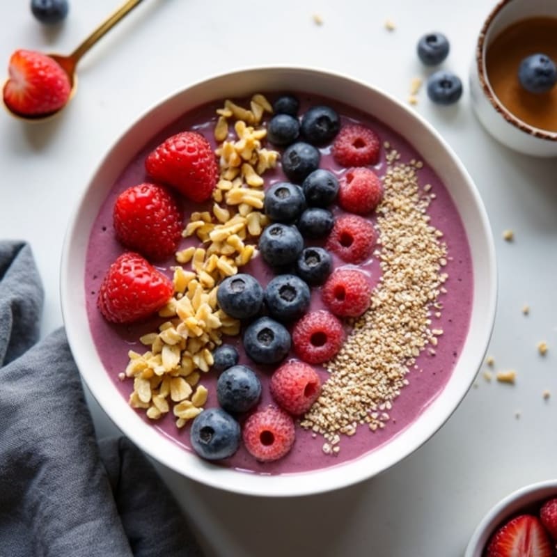 Silky Tofu Protein Smoothie Bowl with Chia and Almond Butter