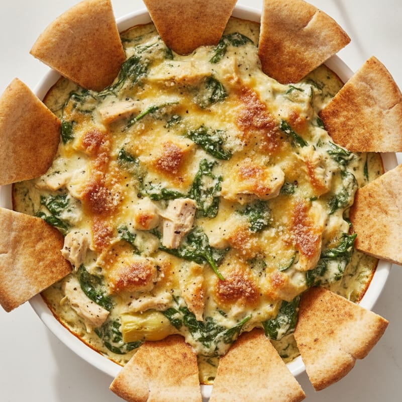 Creamy Spinach Artichoke Dip with Toasted Pita