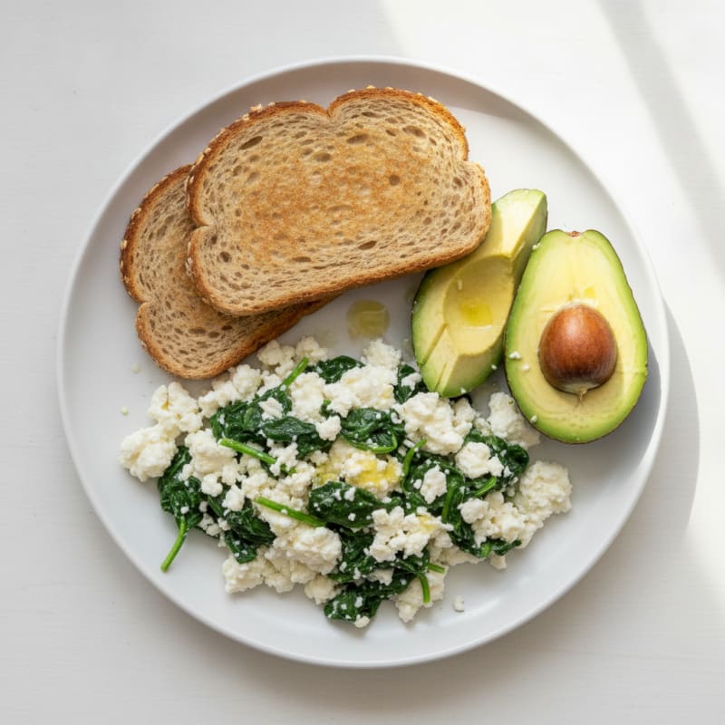 Egg White and Cottage Cheese Scramble with Sautéed Spinach