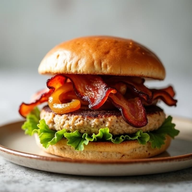 Lean Turkey Bacon Burger with Caramelized Onions