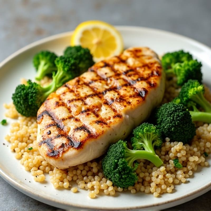Grilled Chicken Breast with Quinoa and Roasted Broccoli