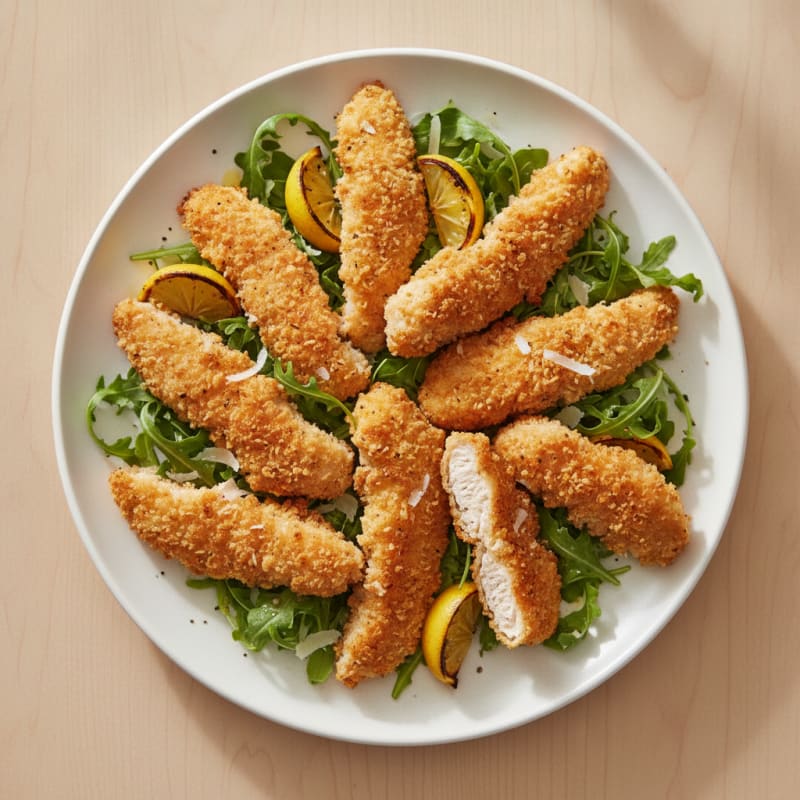 Panko Chicken Tenders with Lemon-Arugula Salad
