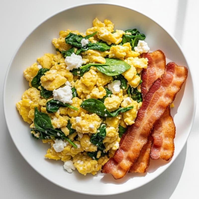 Cottage Cheese Scramble with Spinach and Turkey Bacon