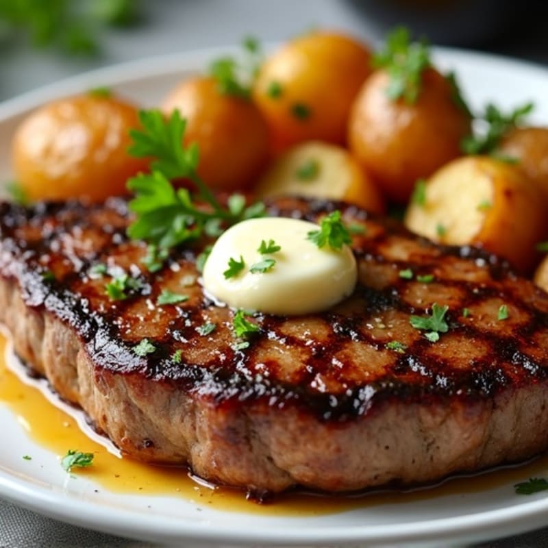Pan-Seared Steak with Garlic Butter and Roasted Crispy Potatoes