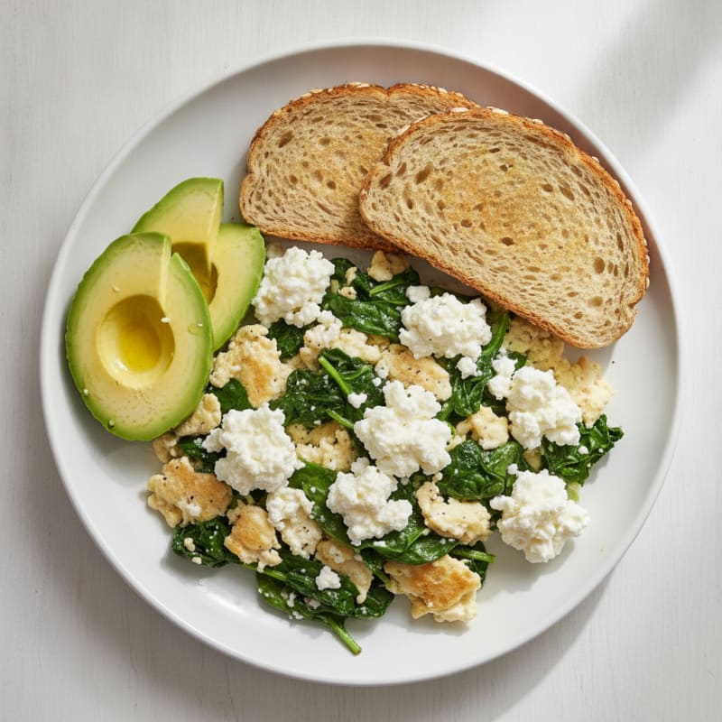 Egg White and Spinach Scramble with Cottage Cheese