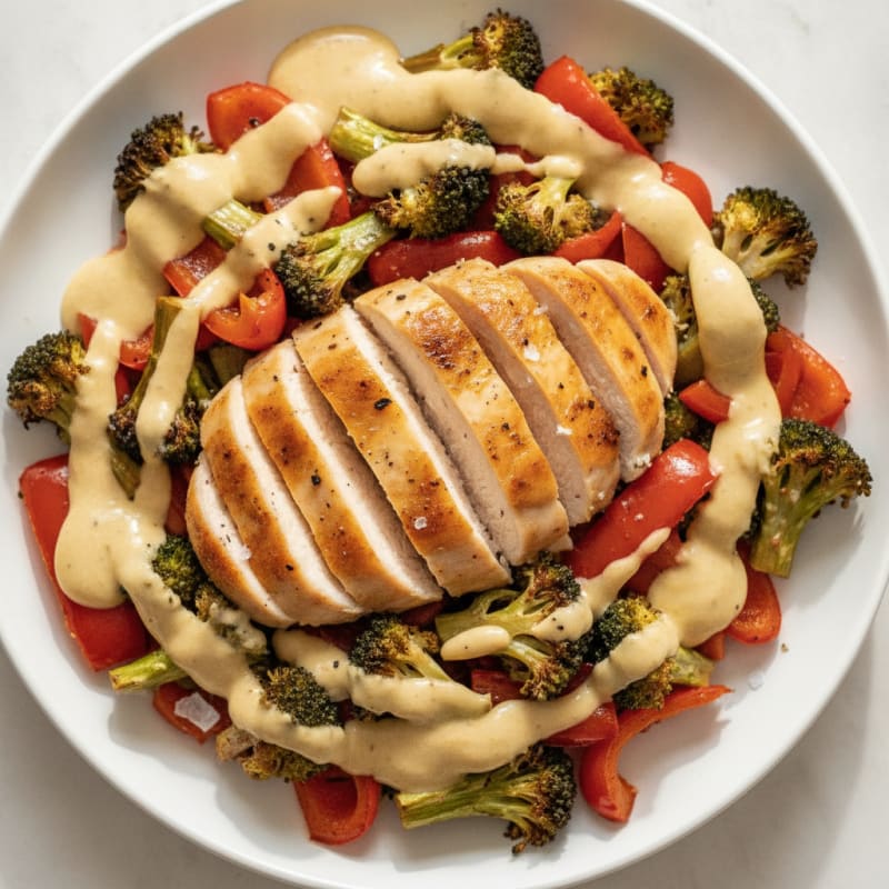 Lemon Tahini Chicken with Roasted Vegetables