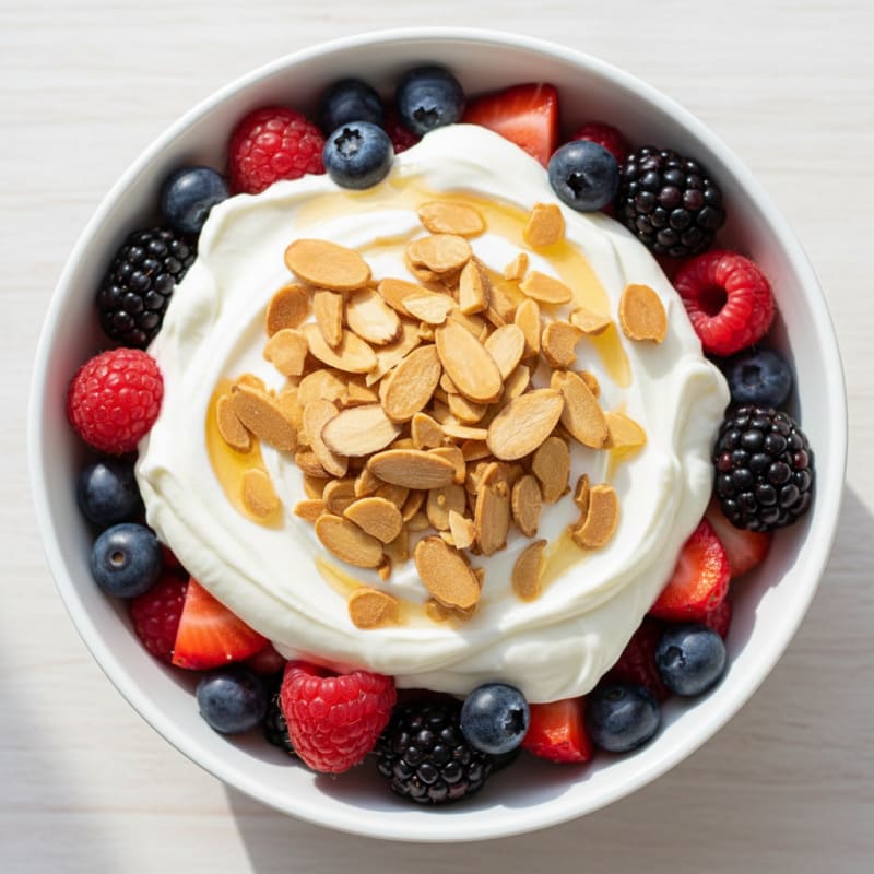 Greek Yogurt Protein Parfait with Mixed Berries and Almonds