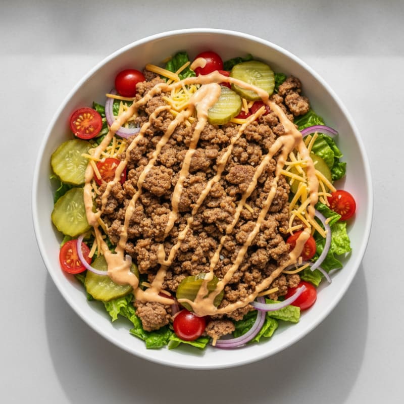 Deconstructed Cheeseburger Bowl with Special Sauce