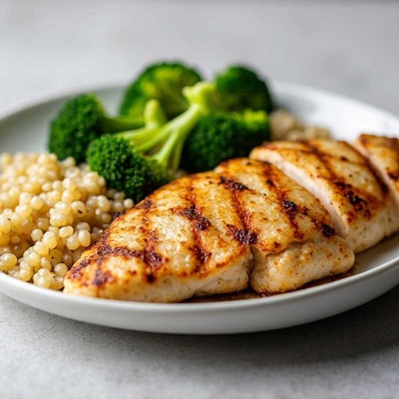 Grilled Chicken Breast with Quinoa and Roasted Broccoli
