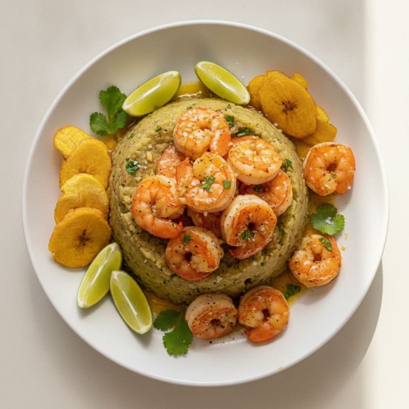 Mofongo with Garlic Shrimp and Plantains