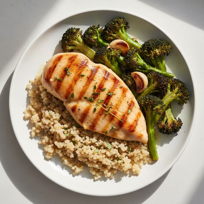 Grilled Chicken Breast with Quinoa and Roasted Broccoli
