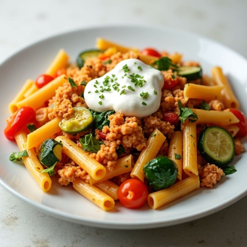 Lean Ground Turkey and Veggie-Loaded Baked Ziti with Creamy Ricotta