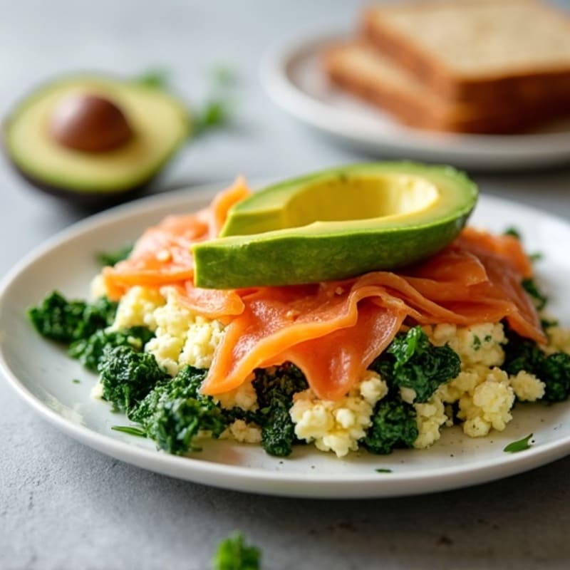 Cottage Cheese Egg Scramble with Smoked Salmon and Spinach