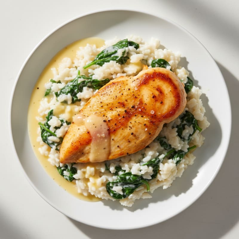 Golden Pan-Seared Chicken with Creamy Rice