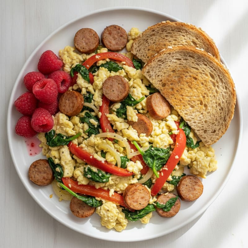 Egg White Vegetable Scramble with Turkey Sausage
