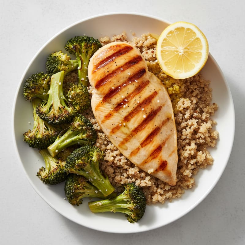 Grilled Chicken Breast with Quinoa and Roasted Broccoli