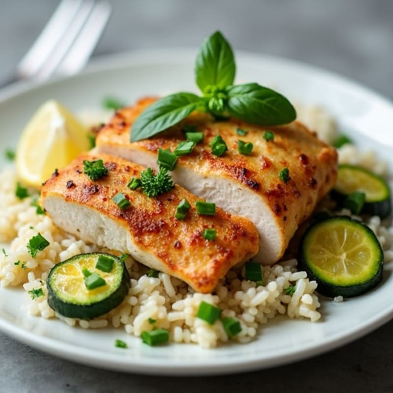 Seared Turkey Breast with Zucchini and Herb Rice