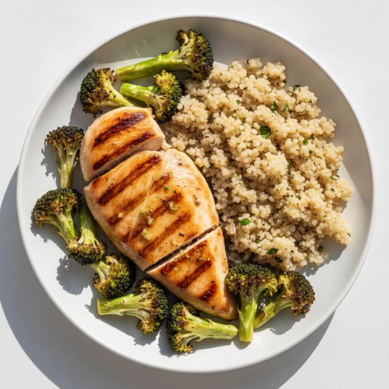 Grilled Chicken Breast with Quinoa and Roasted Broccoli