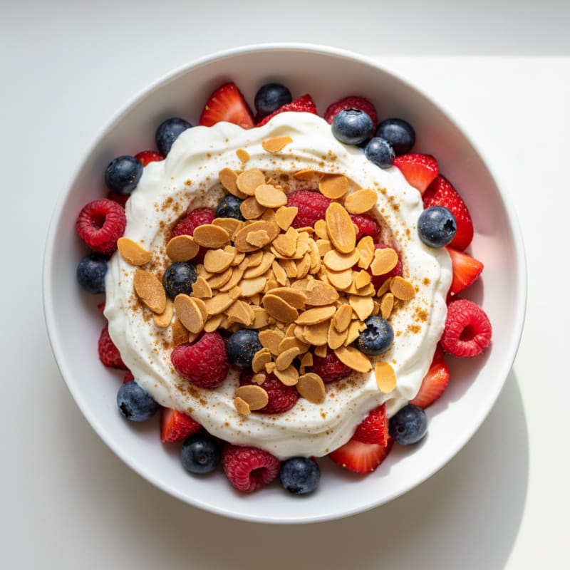 Greek Yogurt Protein Parfait with Mixed Berries and Almonds