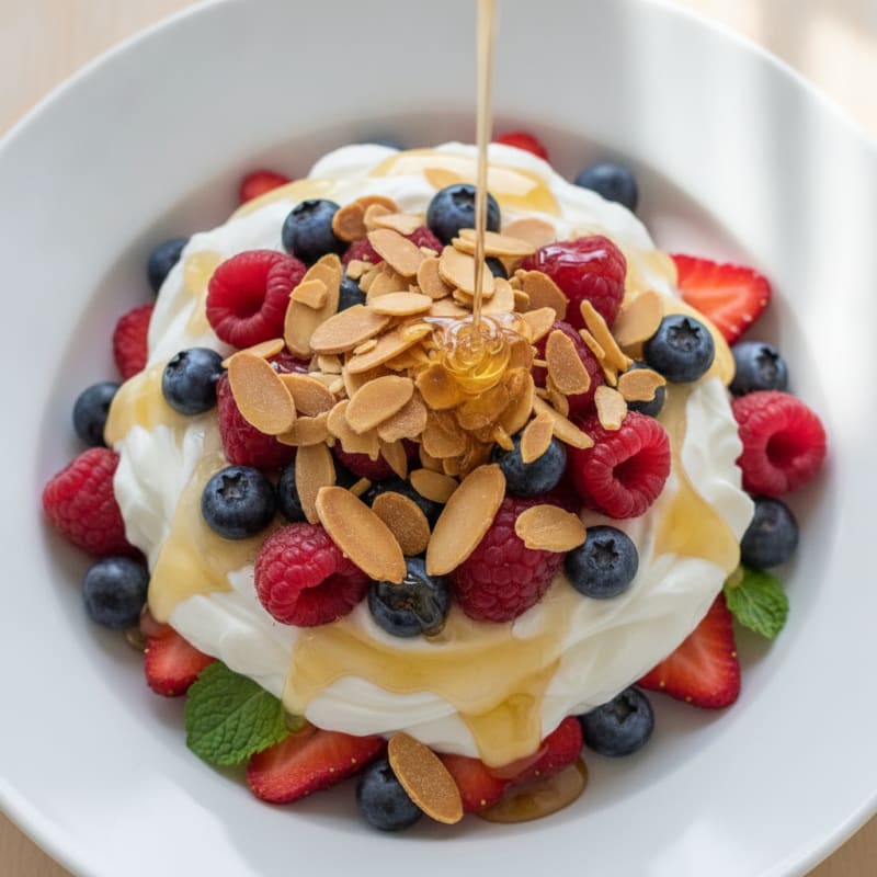 Greek Yogurt Parfait with Mixed Berries and Toasted Almonds