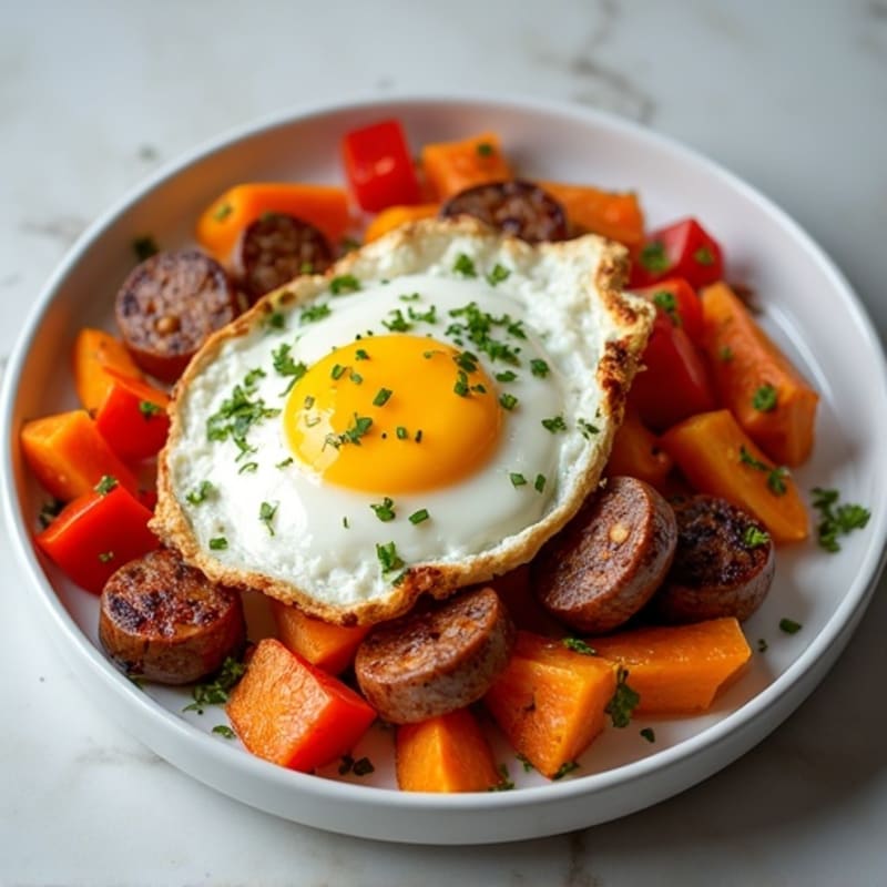 Sheet Pan Eggs with Roasted Sweet Potatoes and Bell Peppers