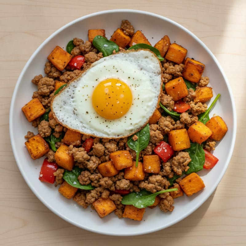 Roasted Sweet Potato Bites with Ground Turkey and Egg