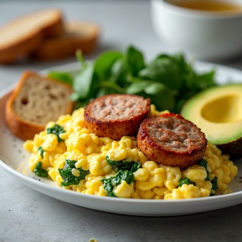 Egg White Scramble with Turkey Sausage and Spinach