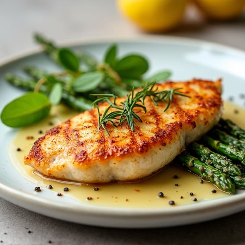 Crispy Pan-Seared Chicken Breast with Roasted Asparagus