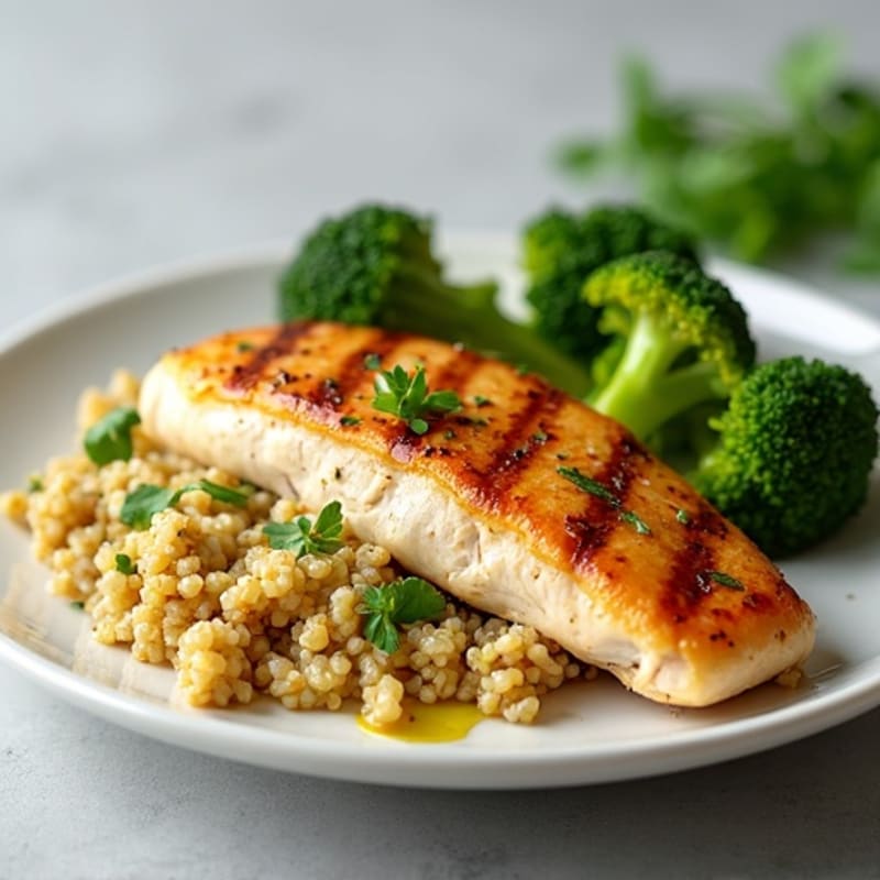 Grilled Chicken Breast with Quinoa and Roasted Broccoli
