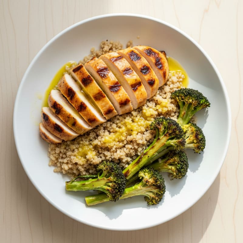 Grilled Chicken and Quinoa Bowl with Roasted Broccoli