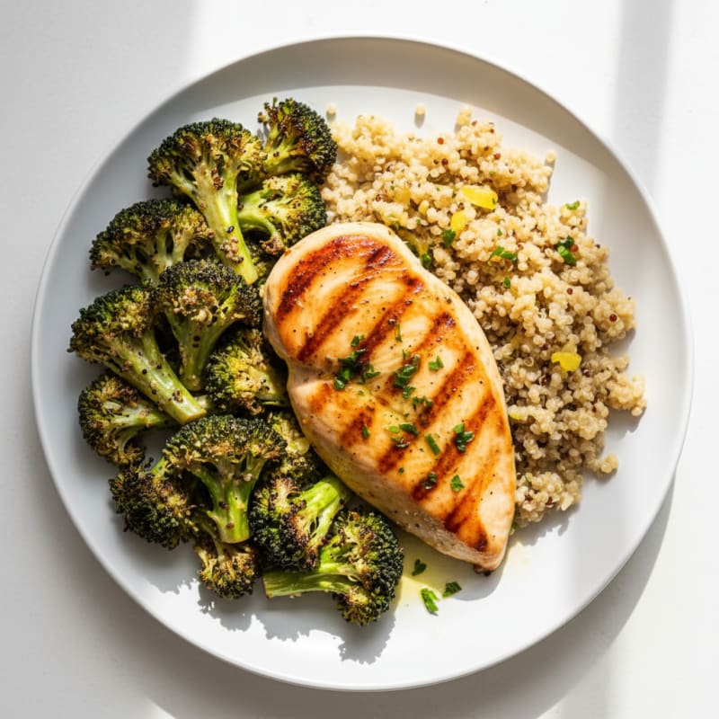Grilled Chicken Breast with Roasted Broccoli and Quinoa