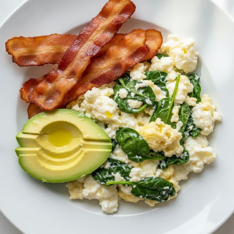 Crispy Turkey Bacon and Egg White Scramble with Spinach