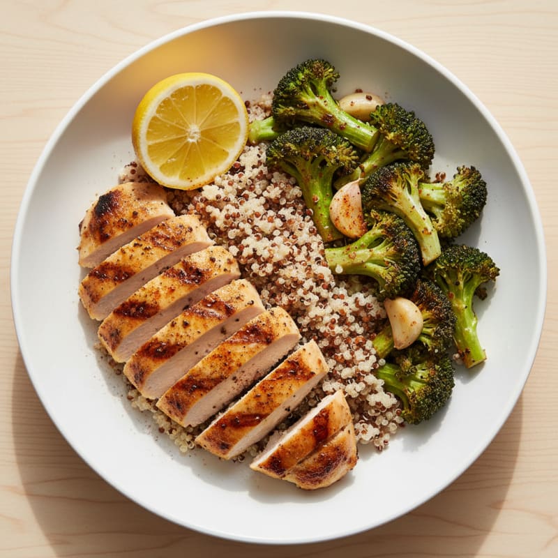Grilled Chicken and Quinoa Bowl with Roasted Broccoli