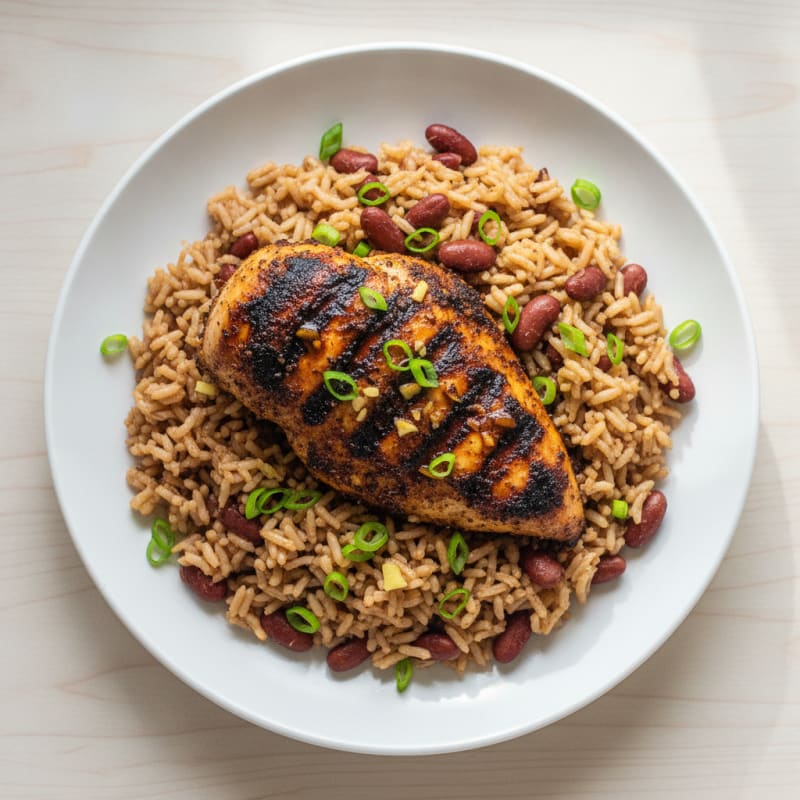 Jerk Chicken with Rice and Peas