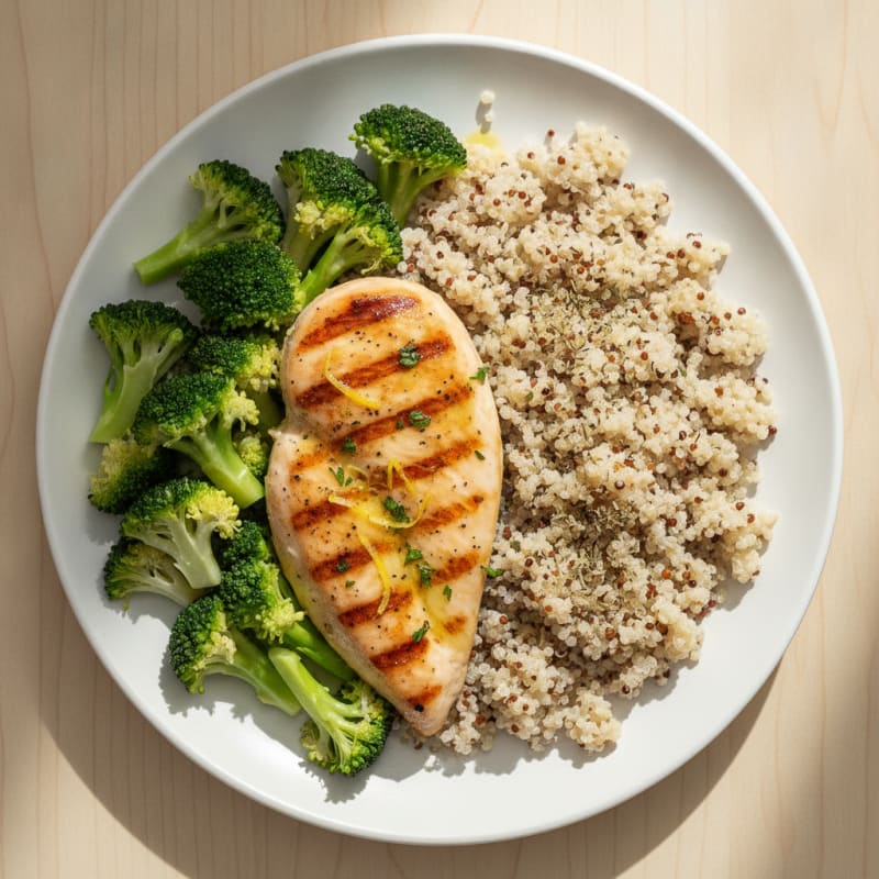 Grilled Chicken Breast with Quinoa and Steamed Broccoli