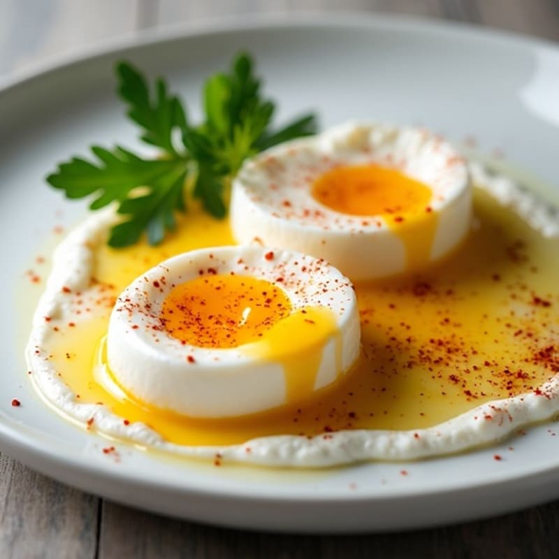 Poached Eggs with Creamy Garlic Yogurt and Chili Oil