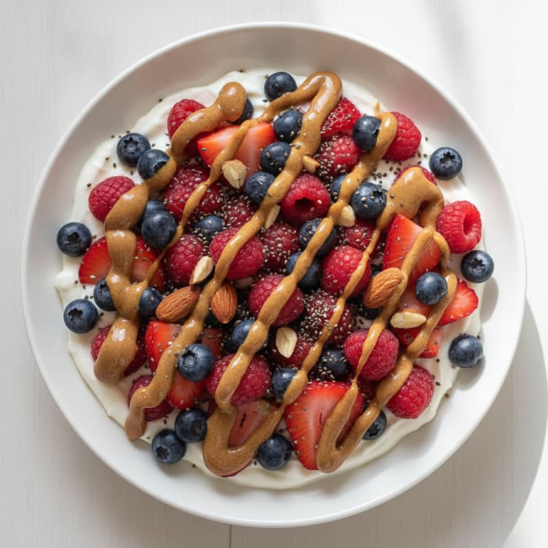Greek Yogurt Protein Parfait with Mixed Berries and Almond Butter