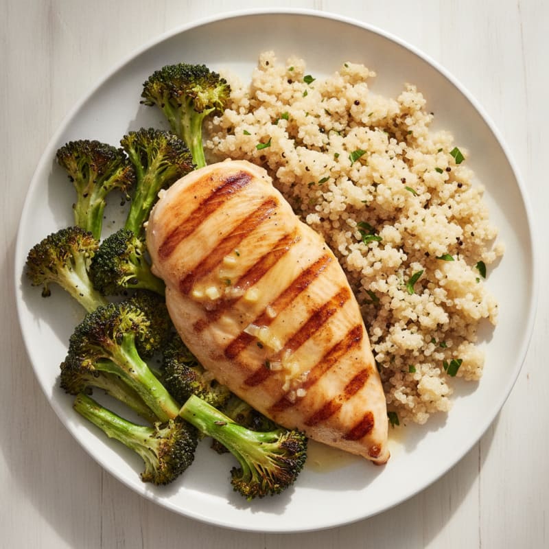 Grilled Chicken Breast with Roasted Broccoli and Quinoa